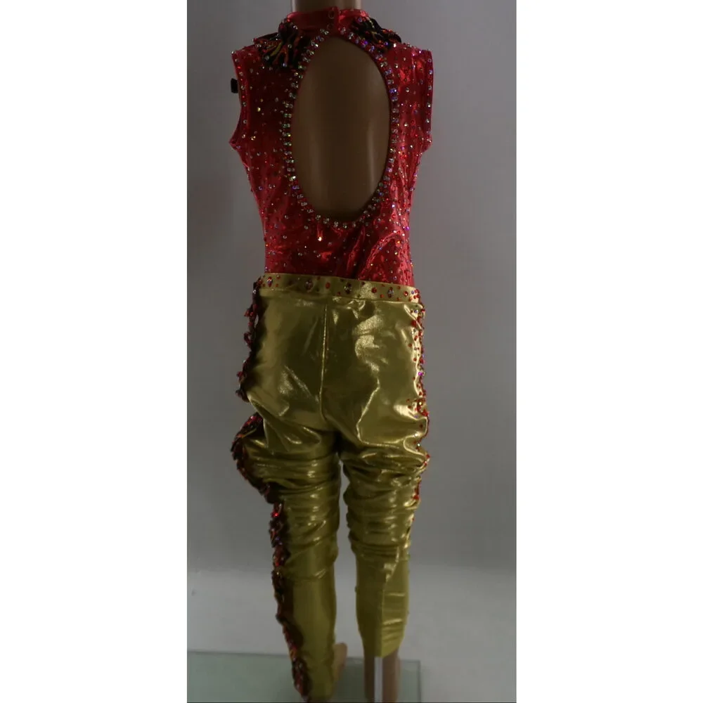 Pre-Owned Dance Costume Medium Child Red Double Platinum Jazz Tap Clogging Acro